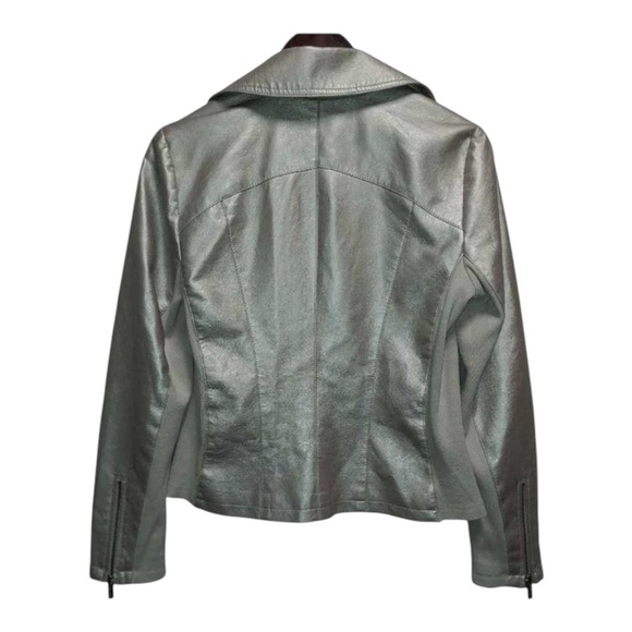 Calvin Klein metallic like gold champagne Moto Jacket w/ 1/4 Zip Sleeves WSz M - Picture 4 of 7